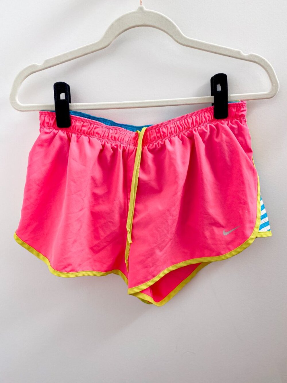 Nike Hot Pink Blue Stripe Dr-Fit Athletic Running Shorts - Size Medium